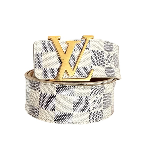 Authentic Louis Vuitton Damier Azur Leather & Gold Buckle Belt 80/32 - Picture 10 of 14